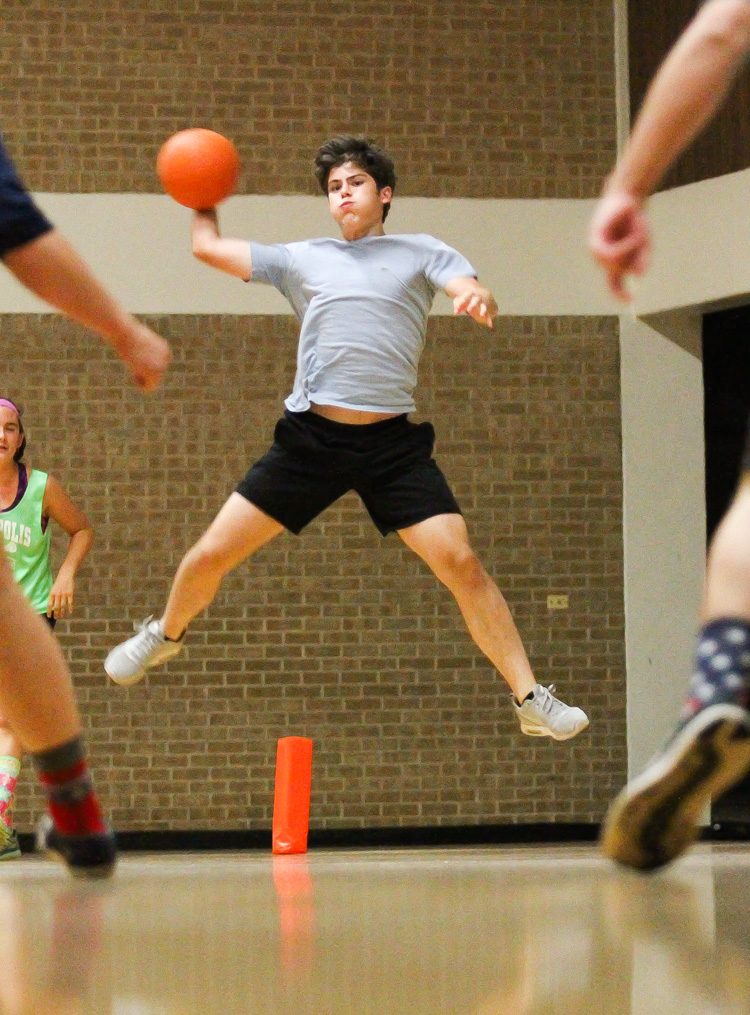 Student playing dodgeball