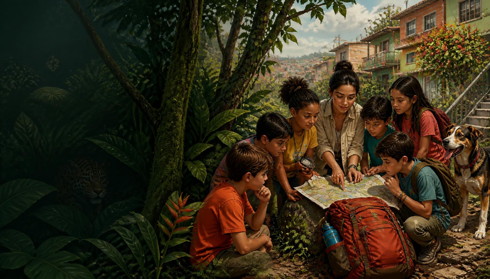 Niños, una educadora y un perro preparan una misión entre la selva y la ciudad